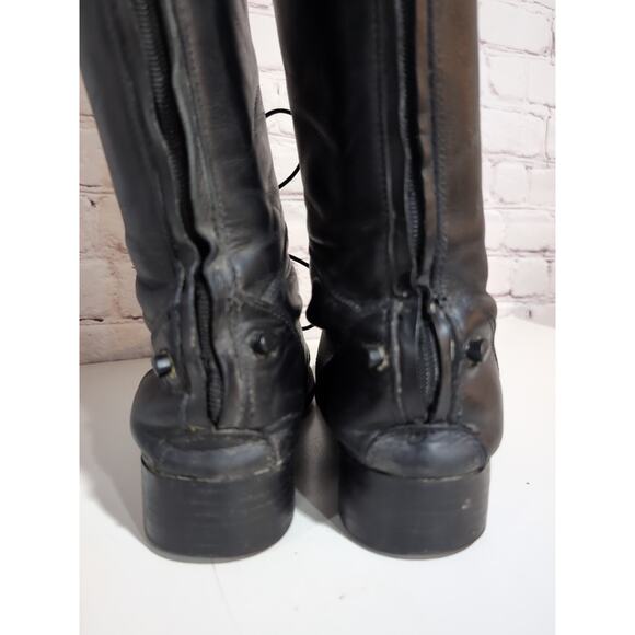Tall Riding Boots Women's 6.5 Field Black Leather Back Zip Equestrian Front Lace - Picture 4 of 16